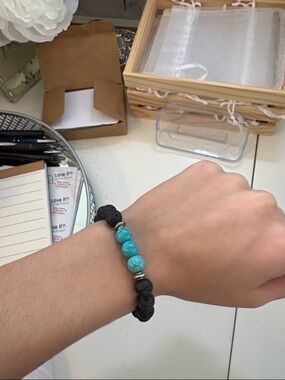 Men's Turquoise & Black Lava Stone Beaded Bracelet - Casual Jewelry